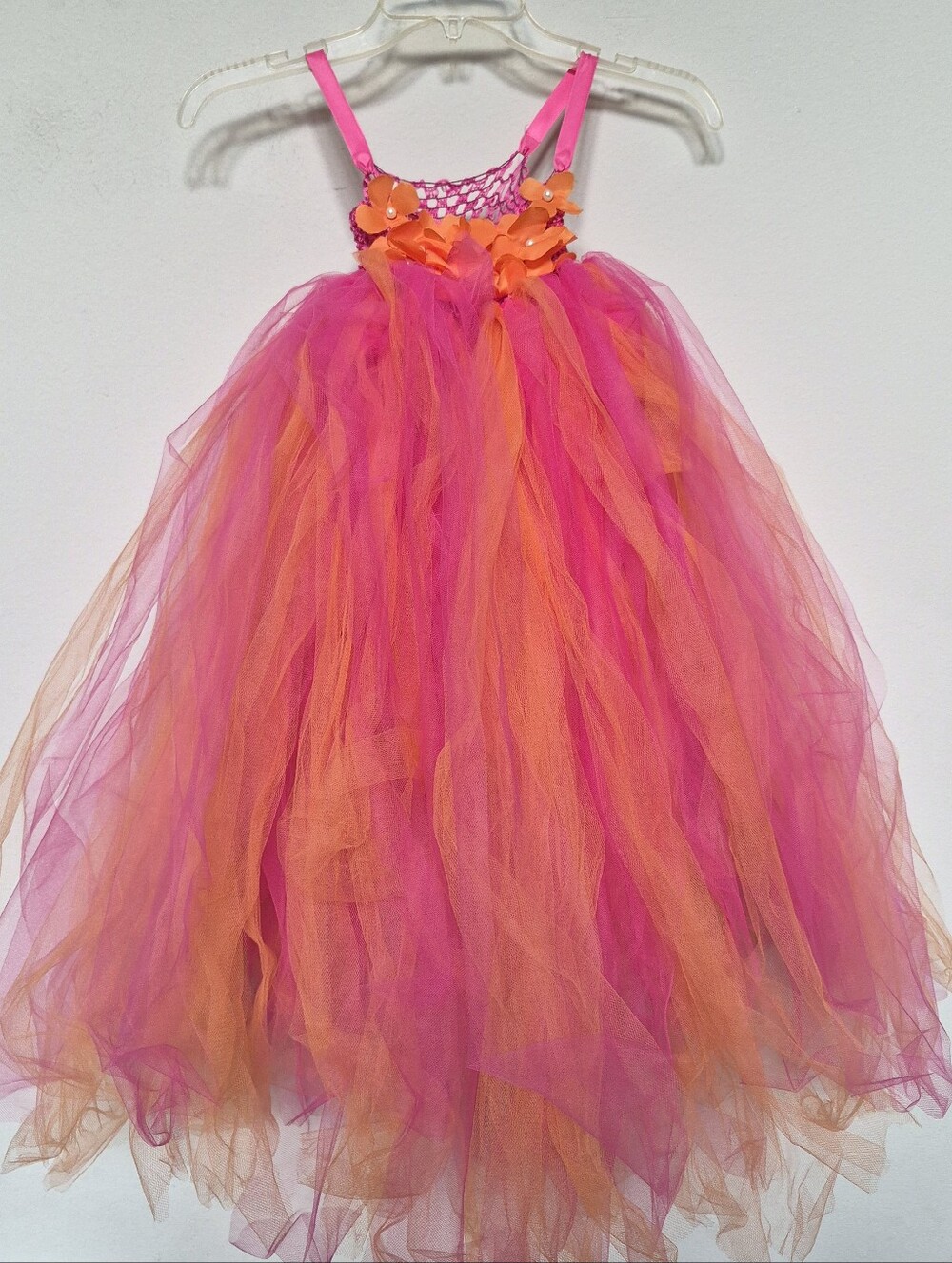 Bright Pink & Orange Tulle Fairy Costume Tutu Dress for Kids